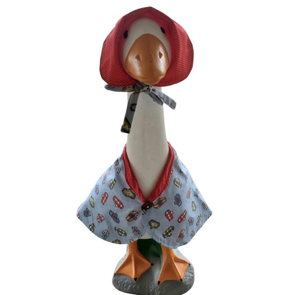 Large Concrete Porch Goose Outfit with Red Bonnet Homemade Winter